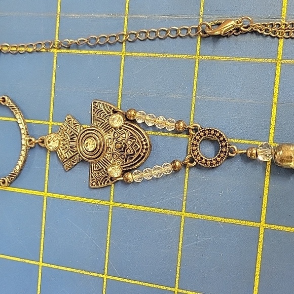 Vintage Antique Gold Tone Rhinestone Beads Tassel 30" + 3" Extension Necklace - Picture 7 of 8